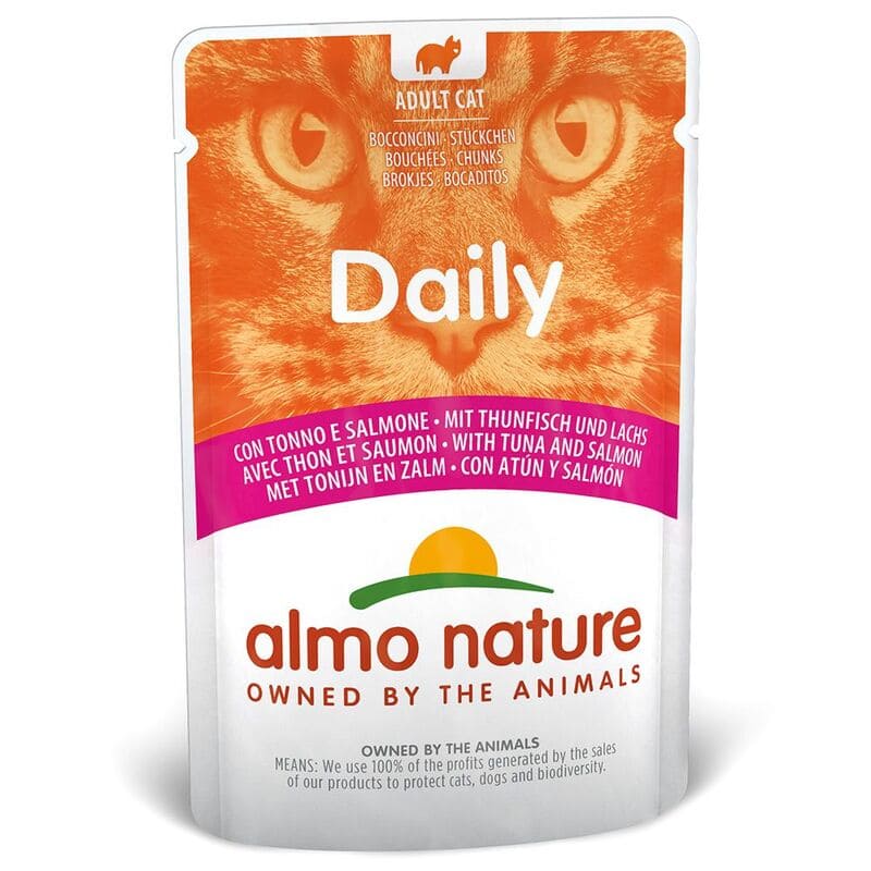 ALMO NATURE CAT DAILY TUNA & SALMON konservi kaķiem Tuncis, lasis 70g